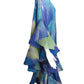 2000 Blue Chiffon Print Ruffle Gown, Size 8
