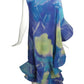 2000 Blue Chiffon Print Ruffle Gown, Size 8
