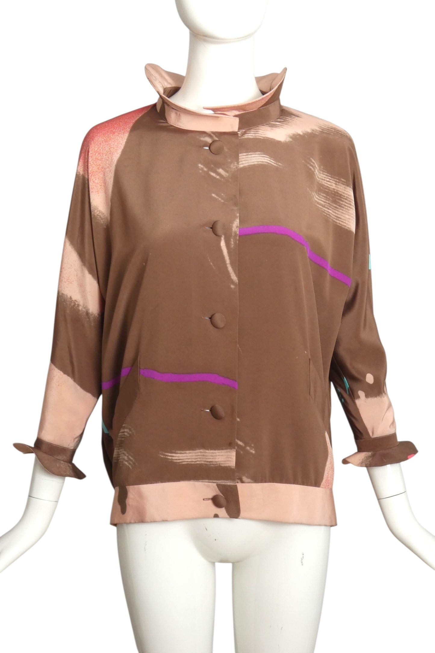 PIERRE CARDIN CREATION- 1970s Multi Color Silk Blouse, Size 6