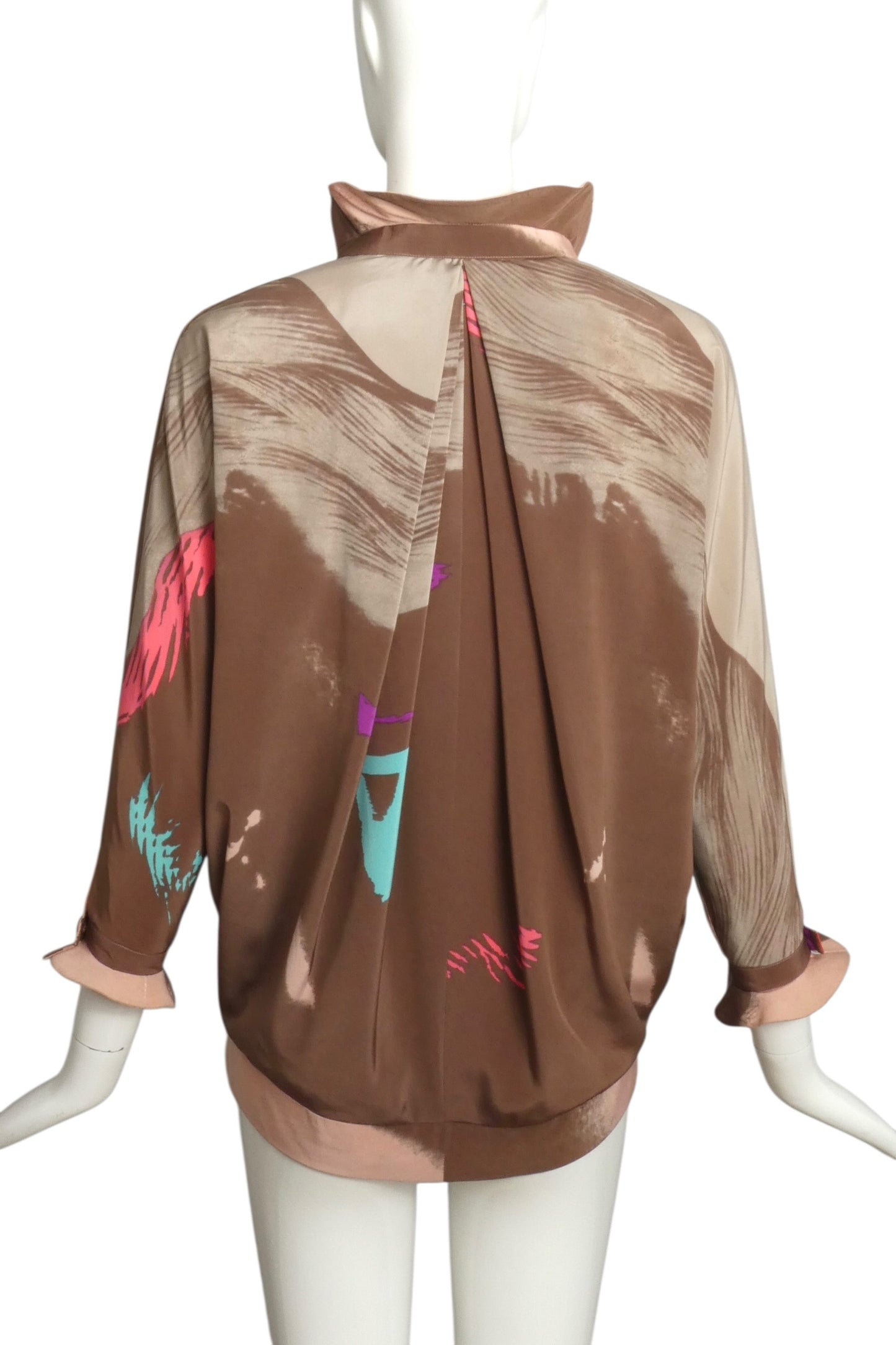 PIERRE CARDIN CREATION- 1970s Multi Color Silk Blouse, Size 6