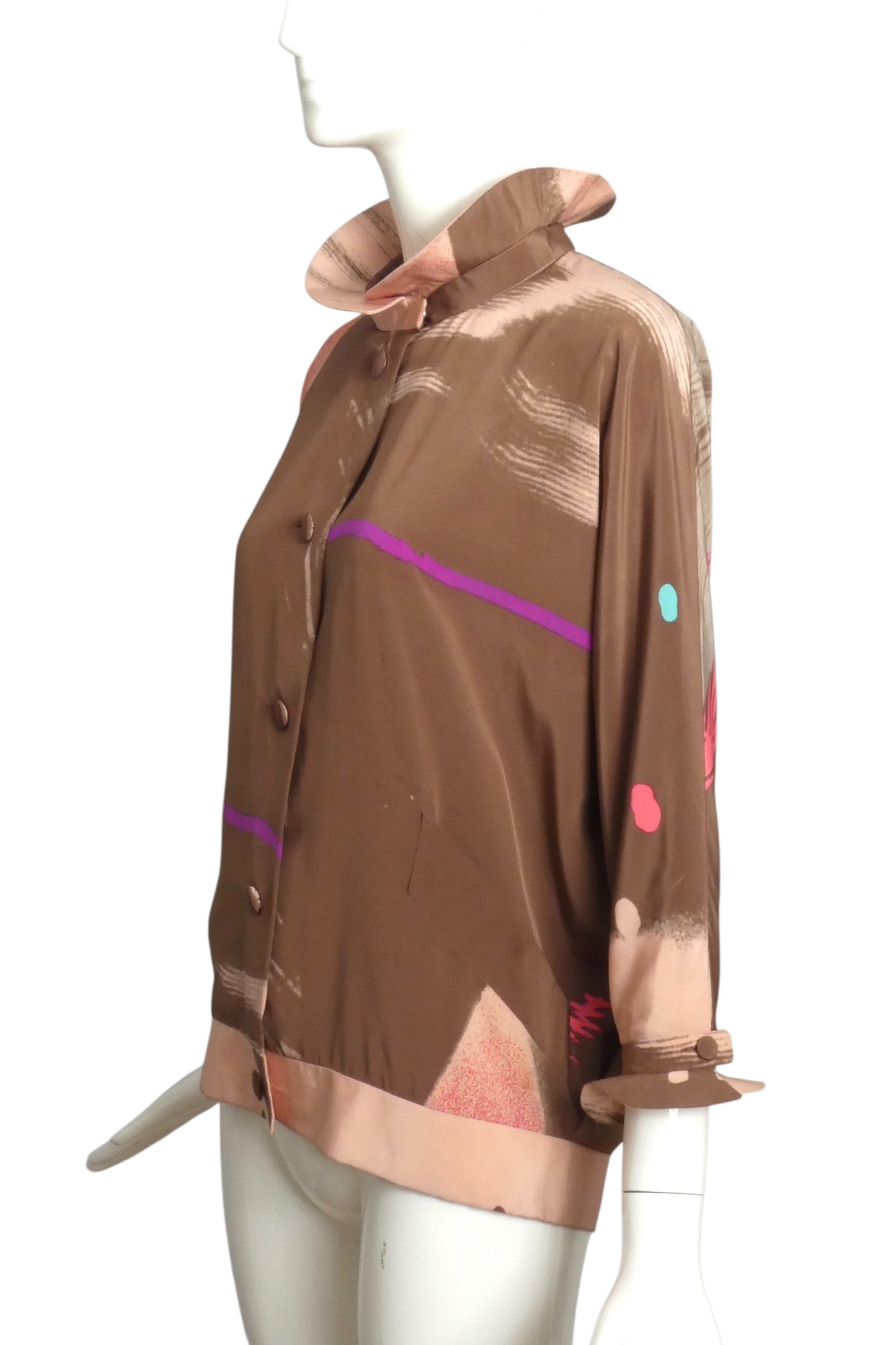 PIERRE CARDIN CREATION- 1970s Multi Color Silk Blouse, Size 6