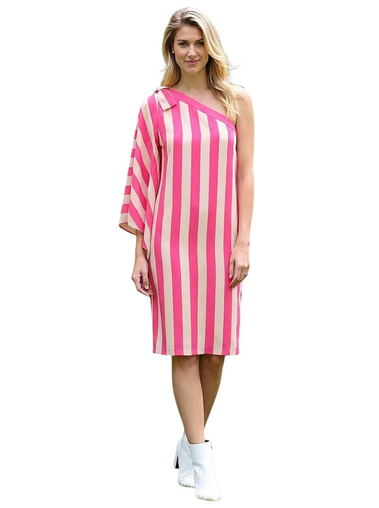 1999 Pink & Ivory Stripe One Shoulder Dress, Size 4
