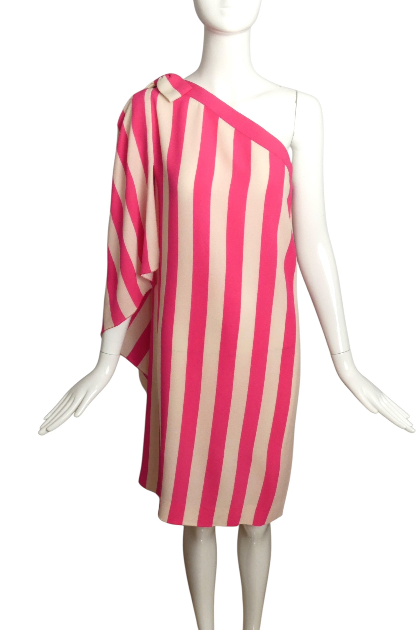 1999 Pink & Ivory Stripe One Shoulder Dress, Size 4