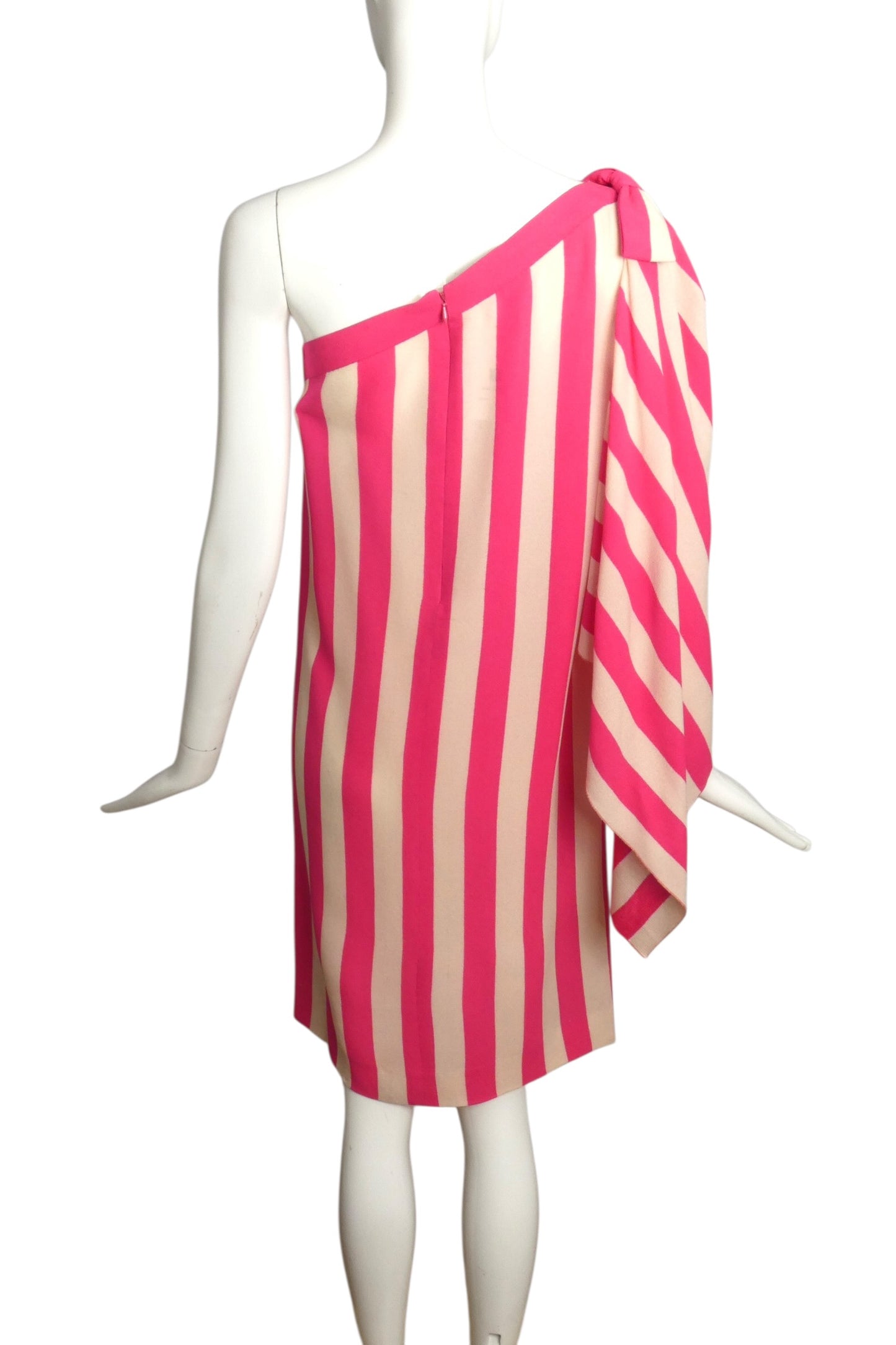 1999 Pink & Ivory Stripe One Shoulder Dress, Size 4