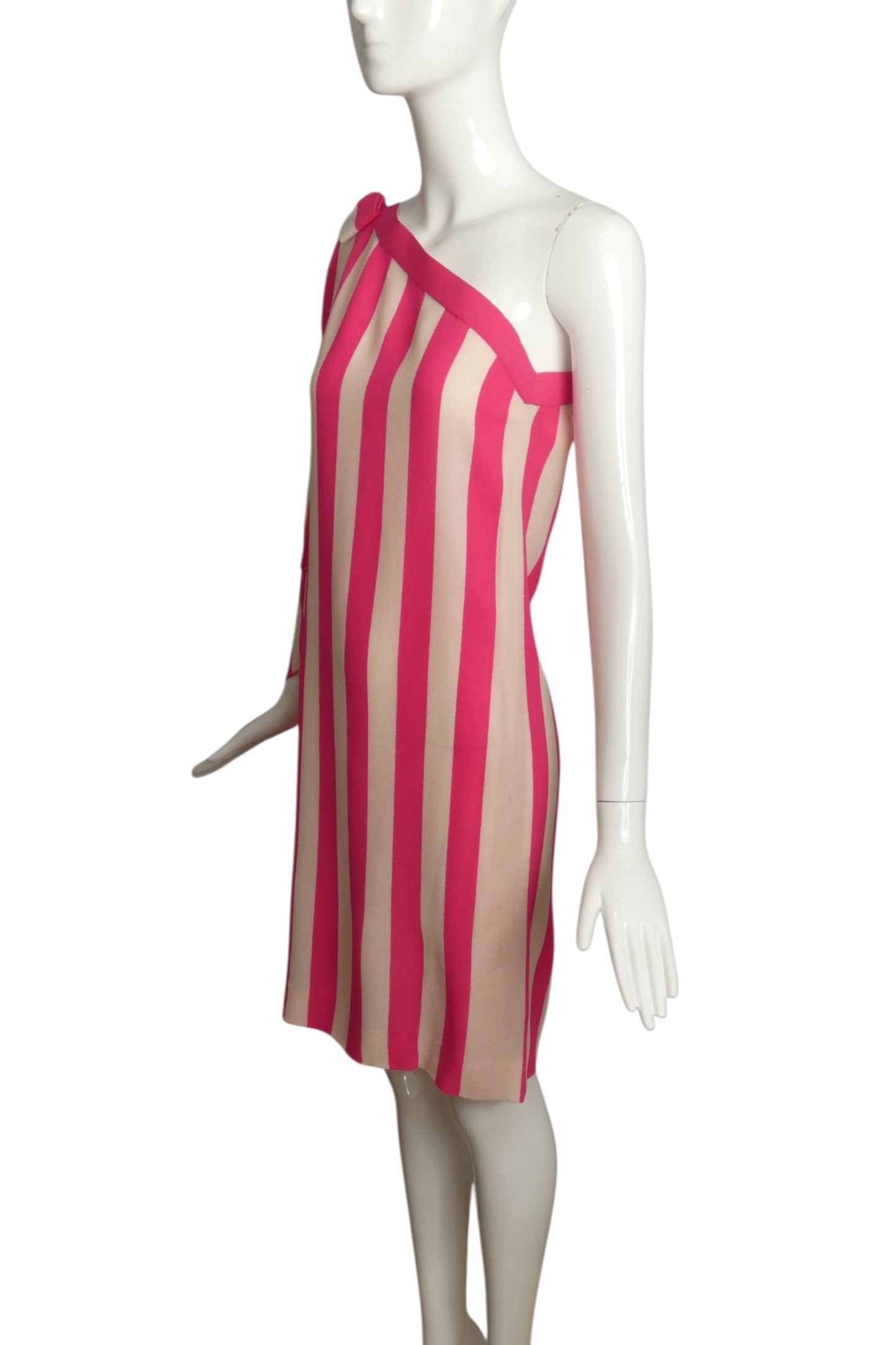 1999 Pink & Ivory Stripe One Shoulder Dress, Size 4