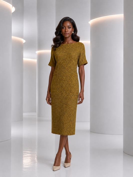 1970s Yellow Wool Knit Dress, Size 8
