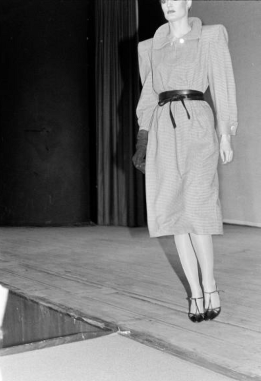 1979 AS IS Ivory Windowpane Wool Dress, Size 6