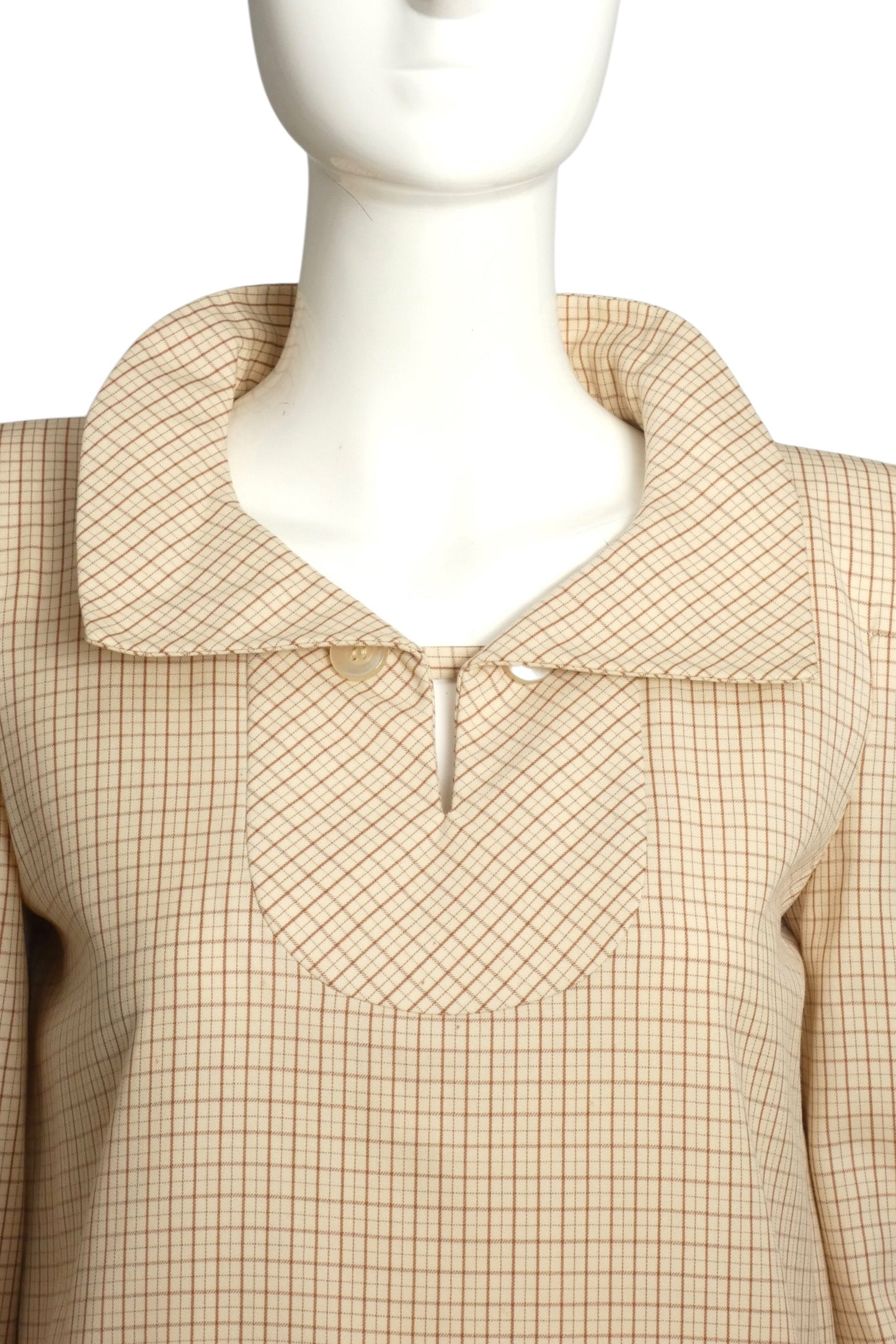 1979 AS IS Ivory Windowpane Wool Dress, Size 6