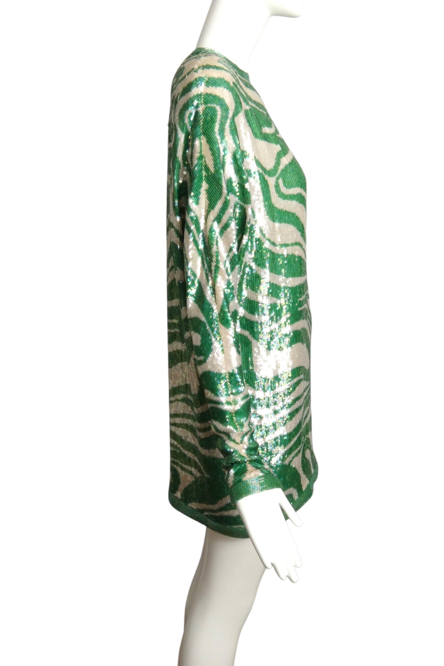 1989 Green & Ivory Sequin Cocktail Dress, Size 10