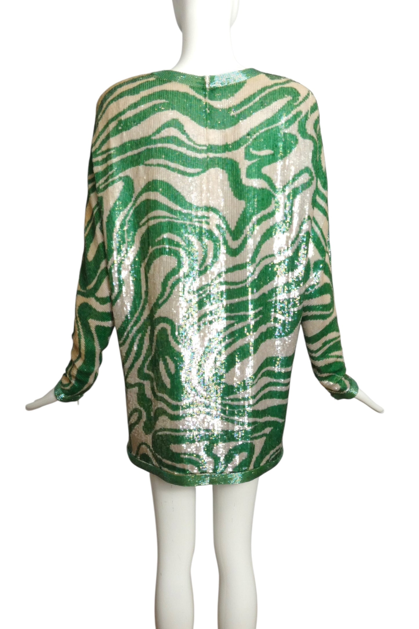 1989 Green & Ivory Sequin Cocktail Dress, Size 10