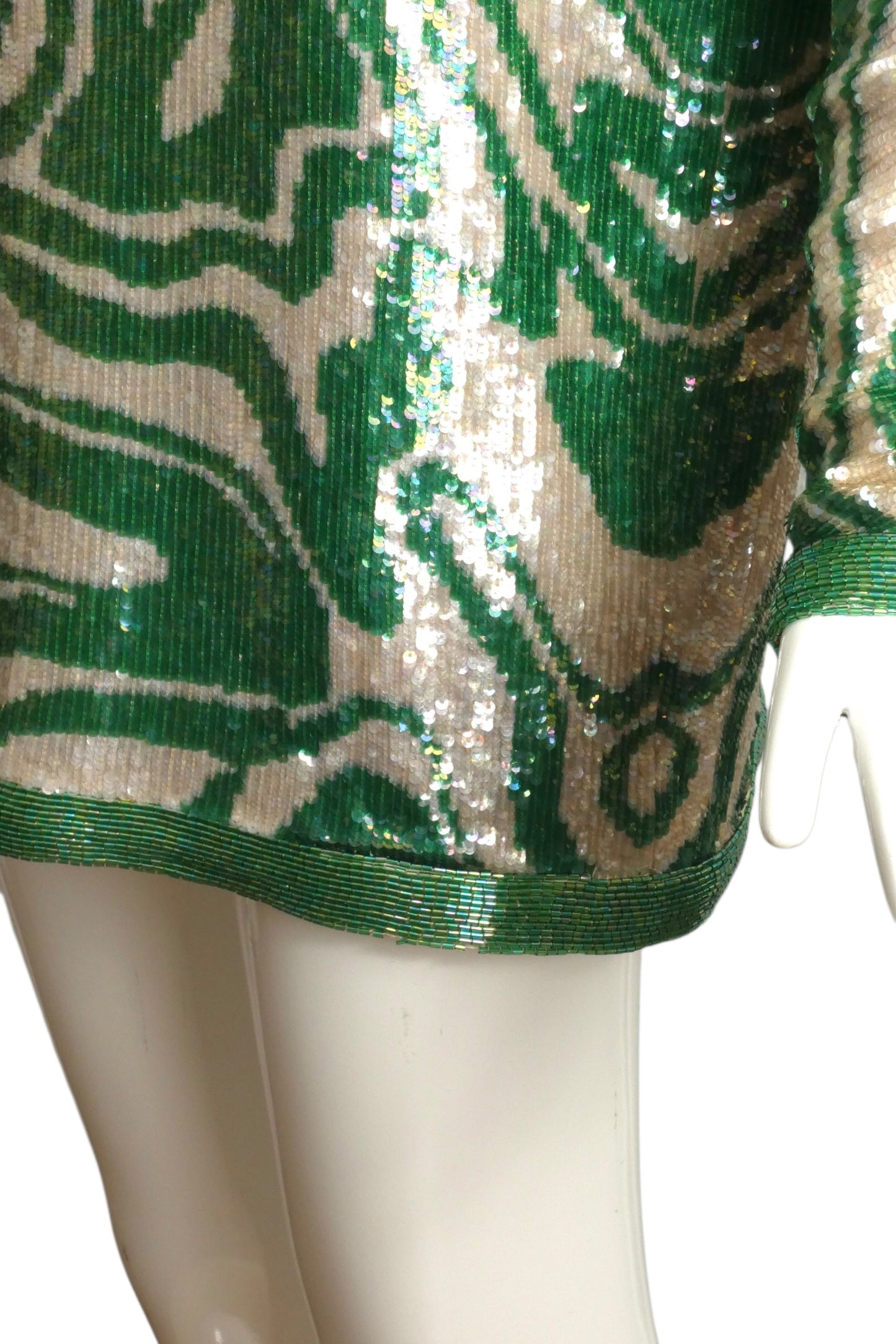 1989 Green & Ivory Sequin Cocktail Dress, Size 10
