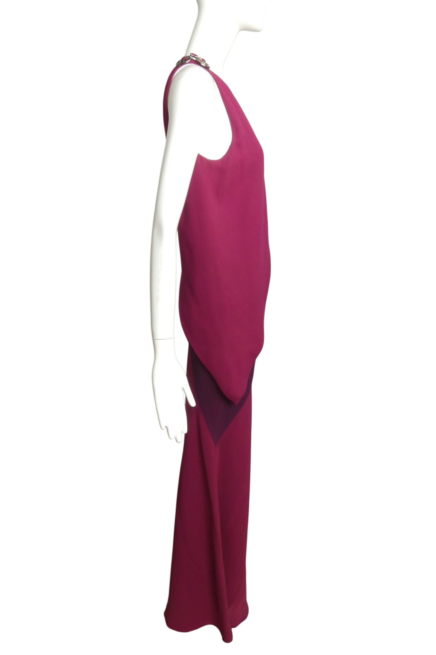 1998 Raspberry One Shoulder Crepe Gown, Size 2