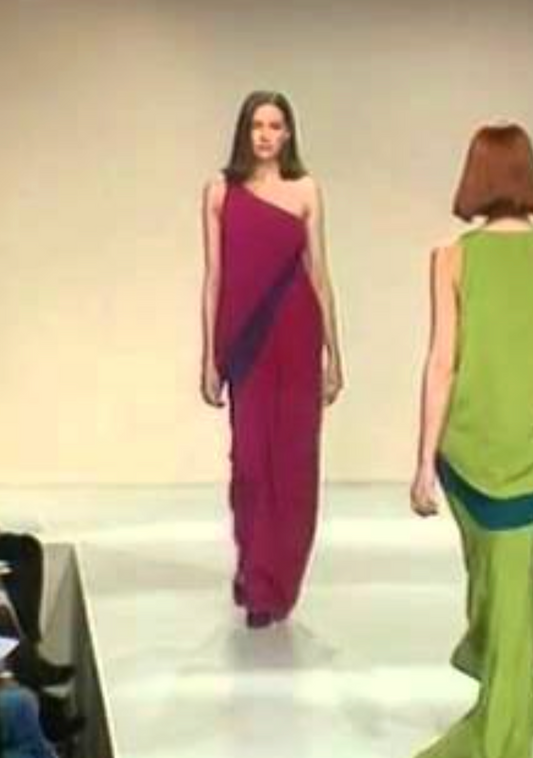 1998 Raspberry One Shoulder Crepe Gown, Size 2
