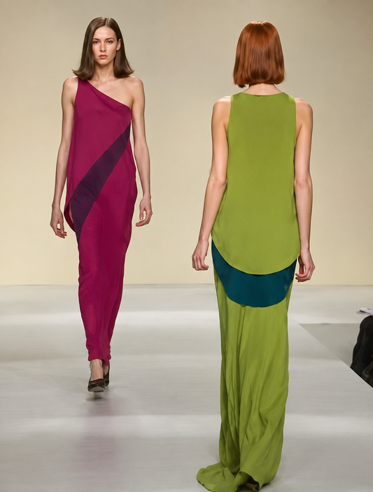 PIERRE CARDIN HERITAGE - 1998 Raspberry One Shoulder Crepe Gown, Size 2