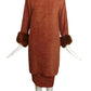 1980s 2pc Rust Knit Fur Trimmed Ensemble, Size 10