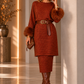 1980s 2pc Rust Knit Fur Trimmed Ensemble, Size 10