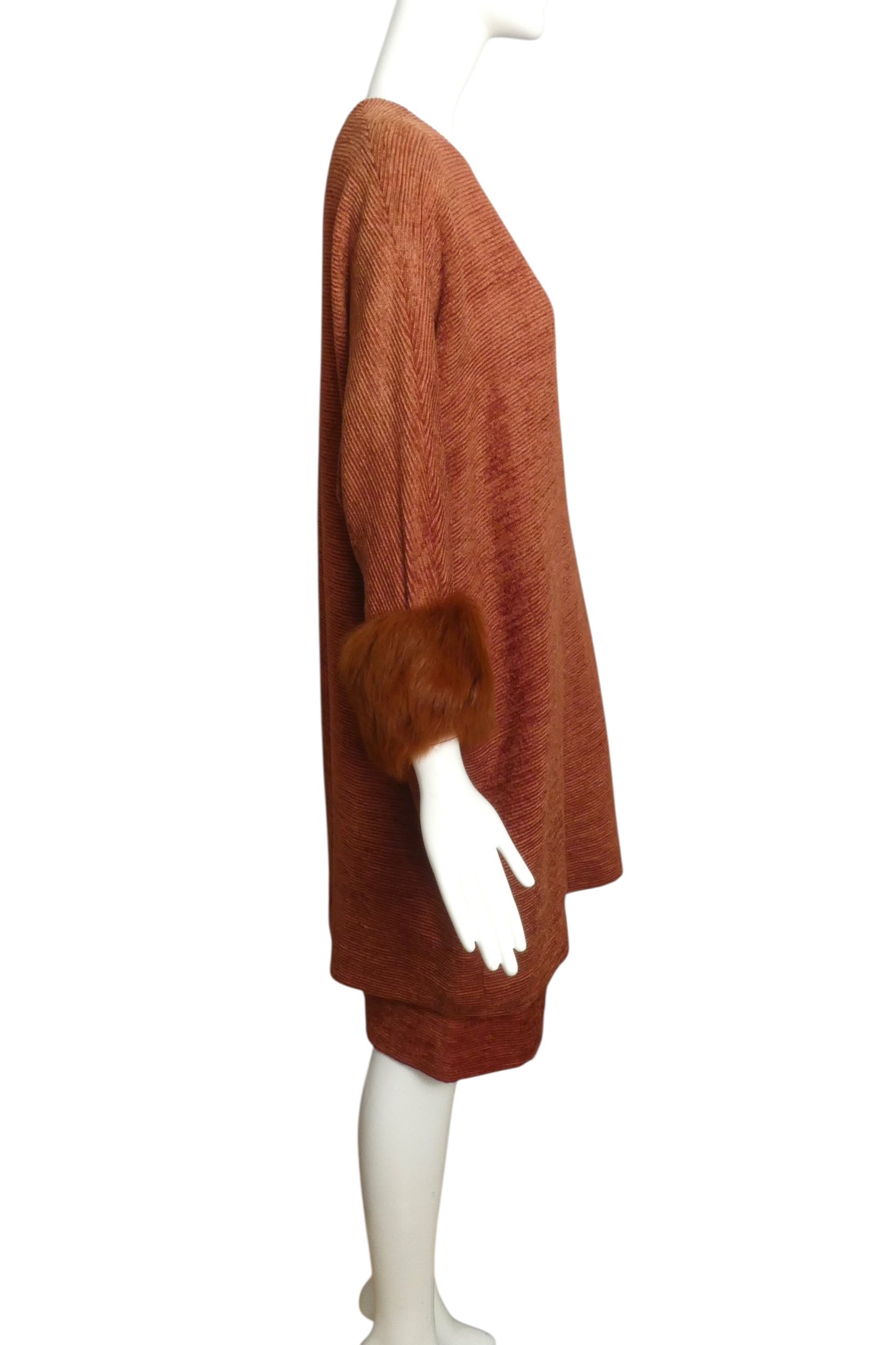 1980s 2pc Rust Knit Fur Trimmed Ensemble, Size 10