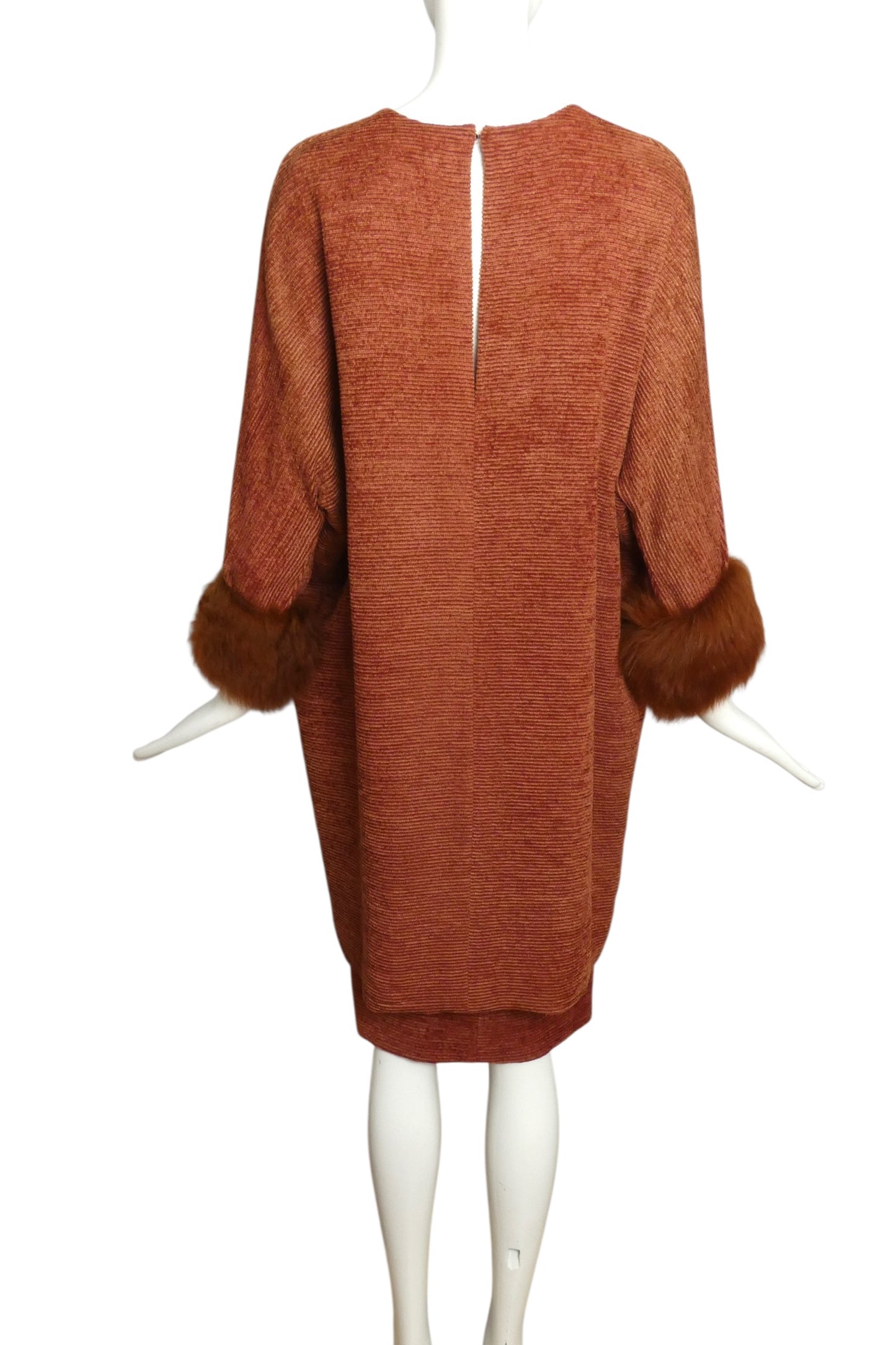 1980s 2pc Rust Knit Fur Trimmed Ensemble, Size 10