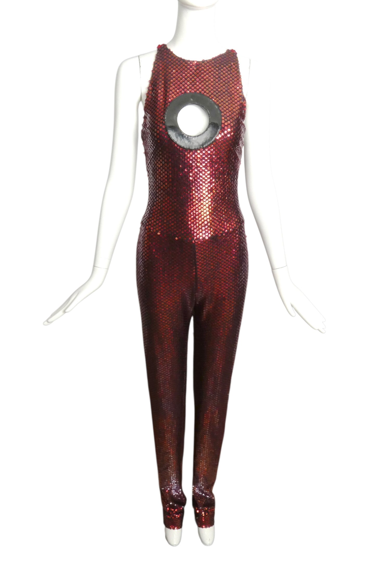 2011 2pc Red Sequin Jumpsuit & Chiffon Hoop Coat, Size 2