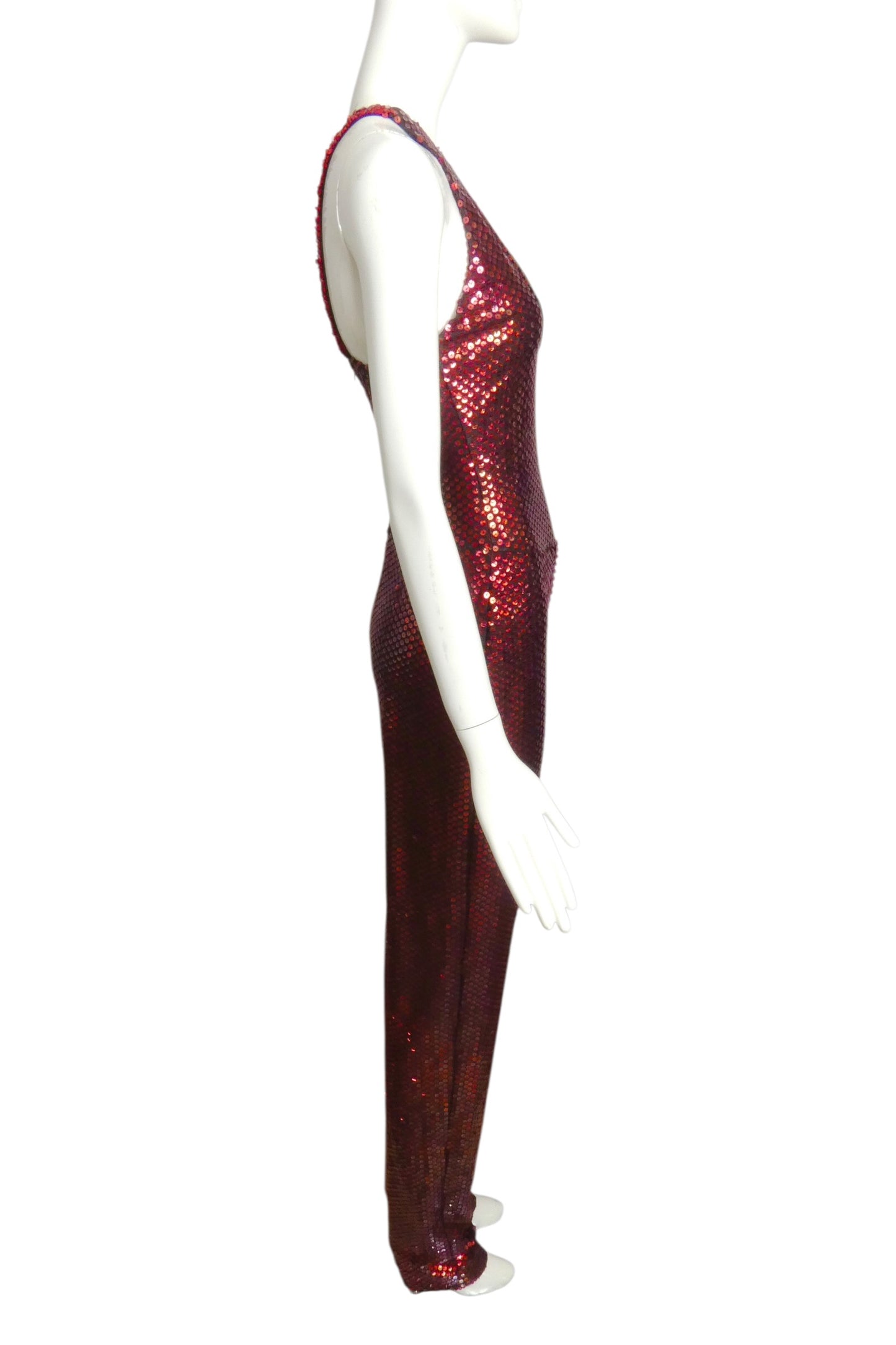 2011 2pc Red Sequin Jumpsuit & Chiffon Hoop Coat, Size 2