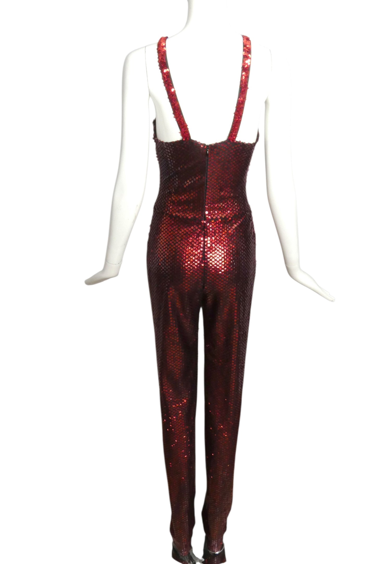 2011 2pc Red Sequin Jumpsuit & Chiffon Hoop Coat, Size 2