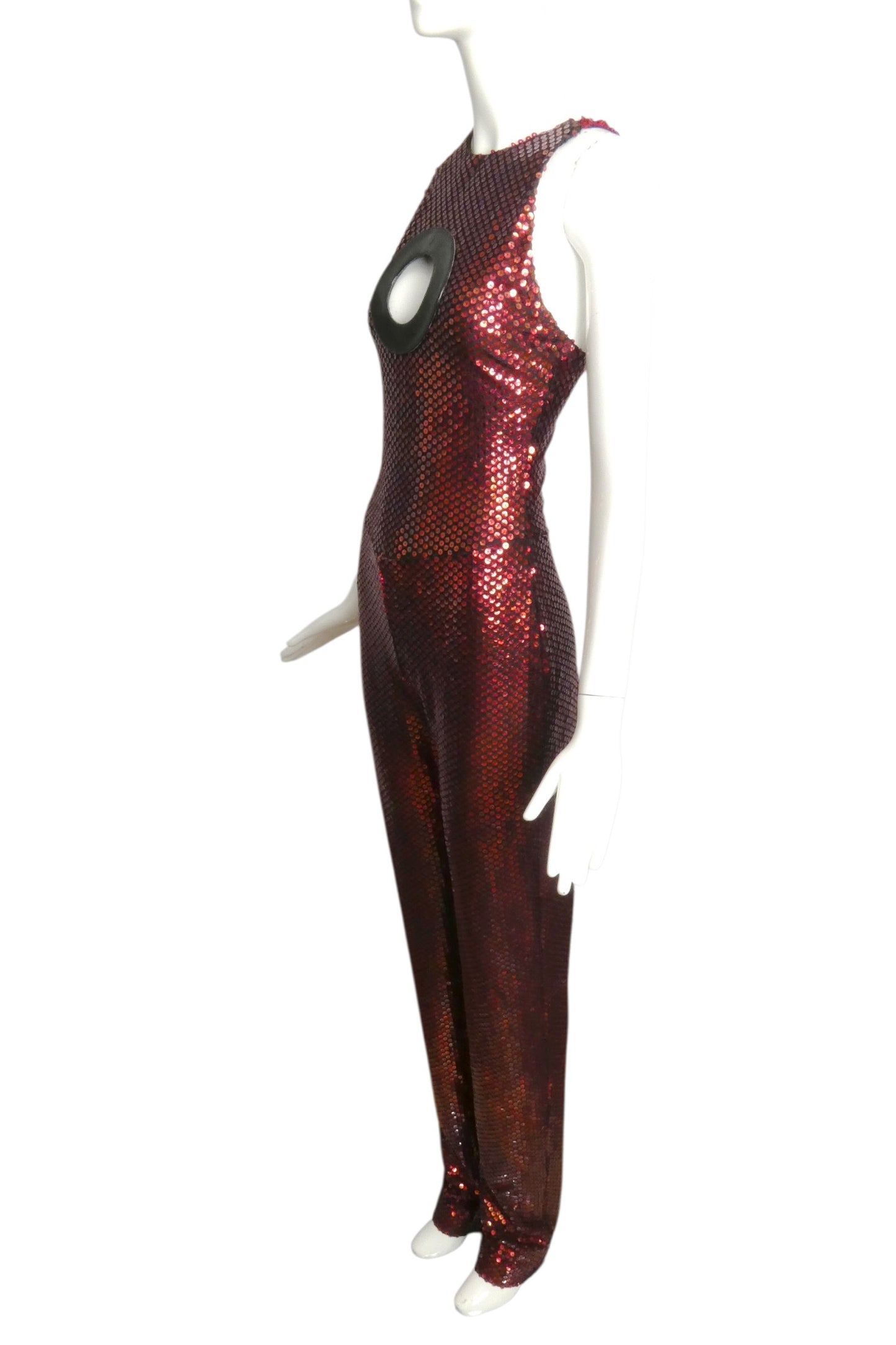 2011 2pc Red Sequin Jumpsuit & Chiffon Hoop Coat, Size 2