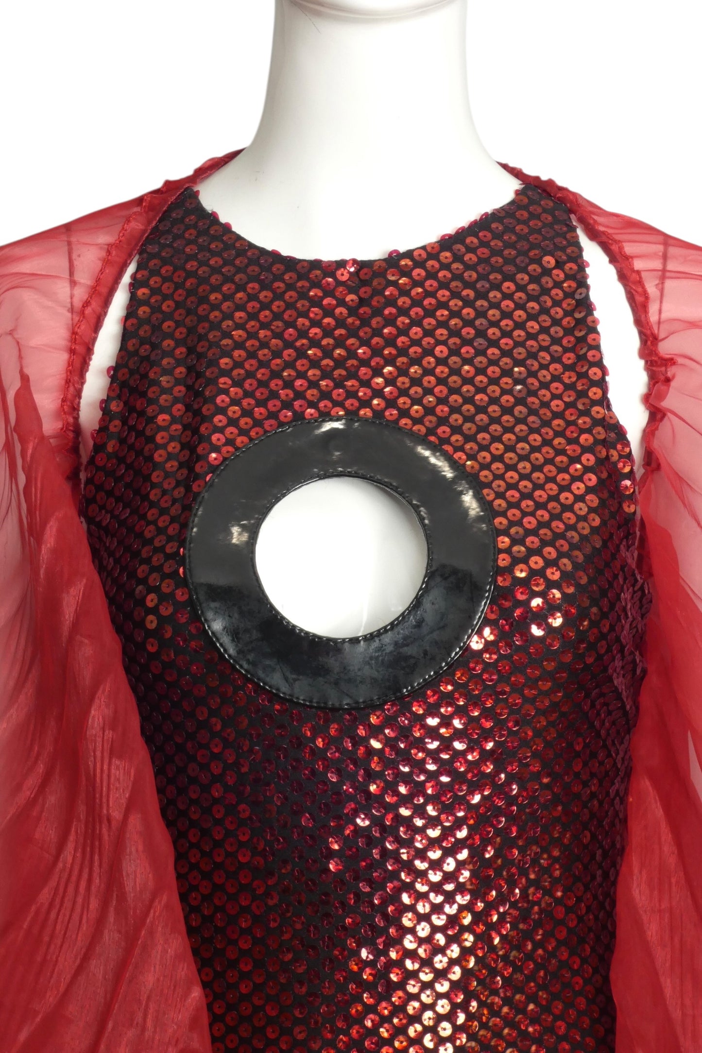 2011 2pc Red Sequin Jumpsuit & Chiffon Hoop Coat, Size 2