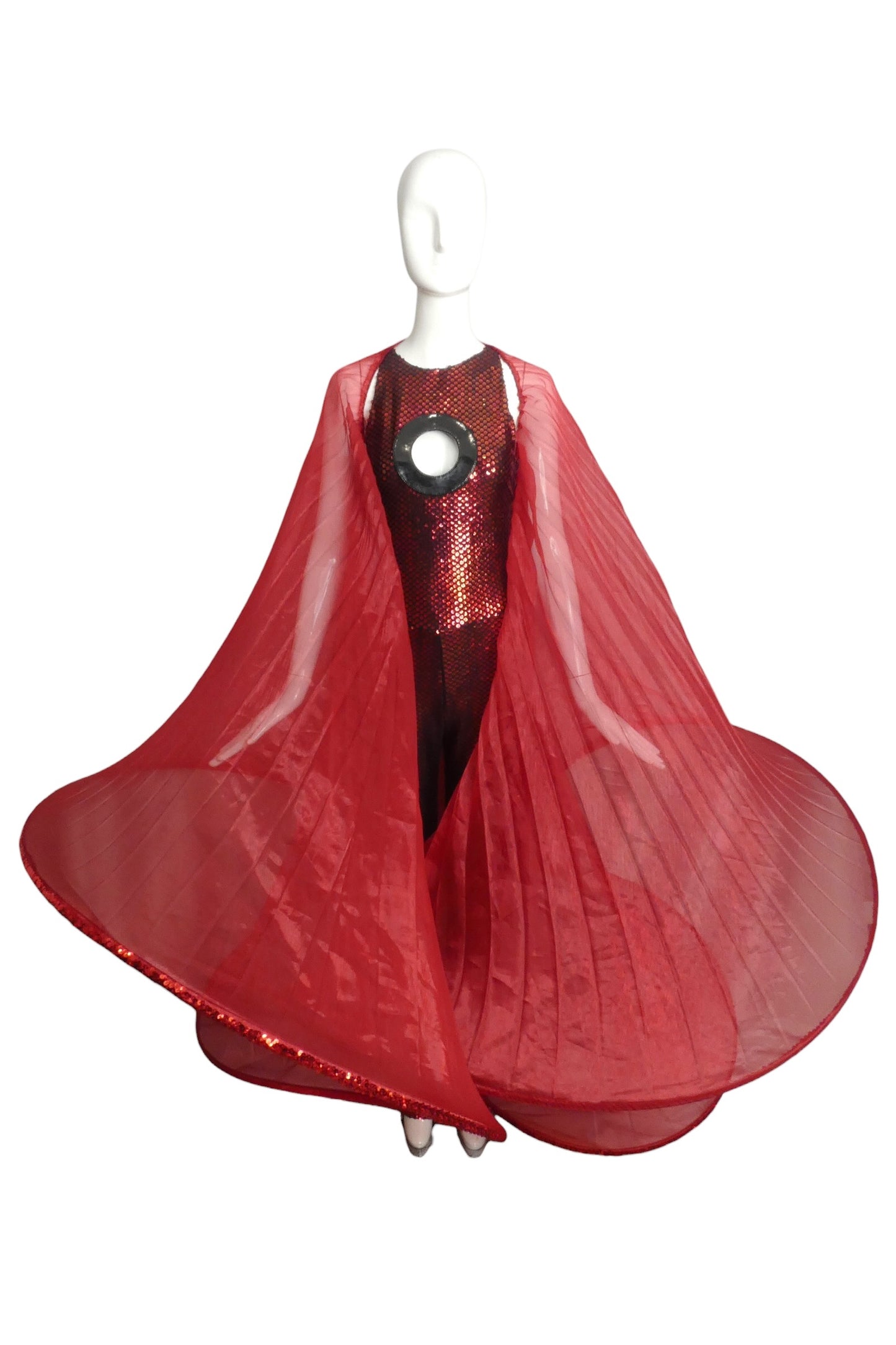 2011 2pc Red Sequin Jumpsuit & Chiffon Hoop Coat, Size 2