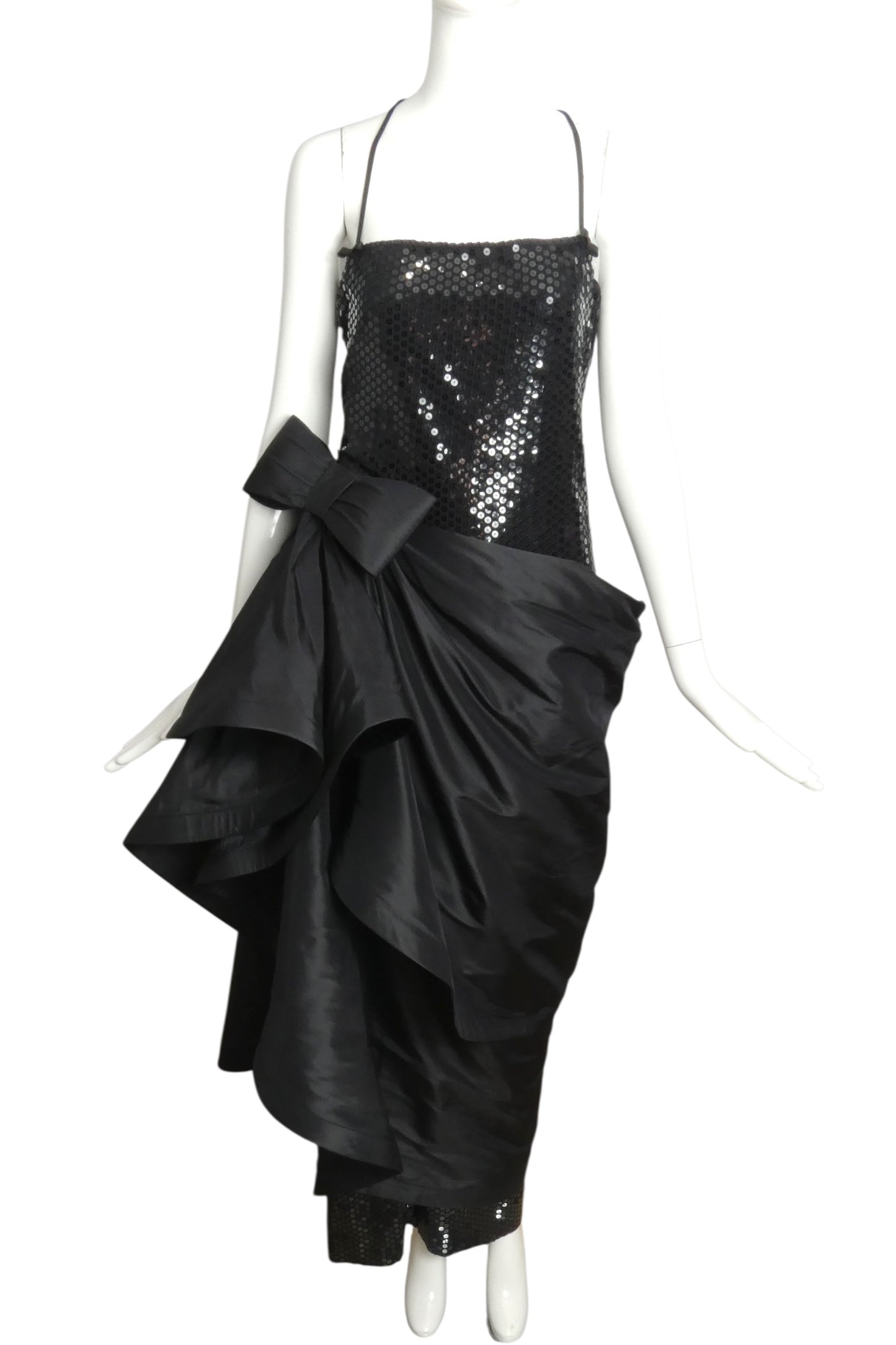 1990s Black Sequin & Taffeta Evening Gown, Size 4