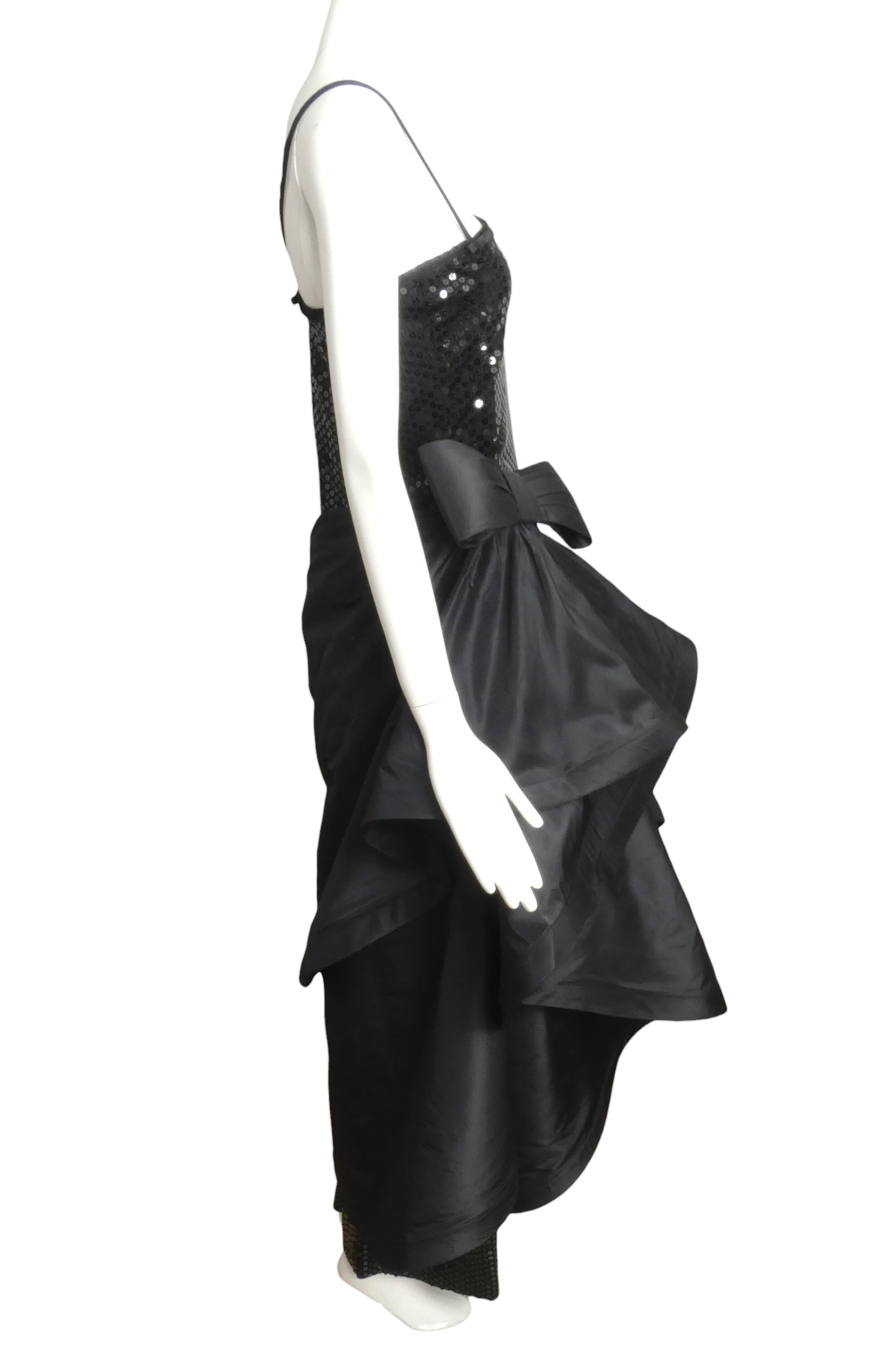 1990s Black Sequin & Taffeta Evening Gown, Size 4