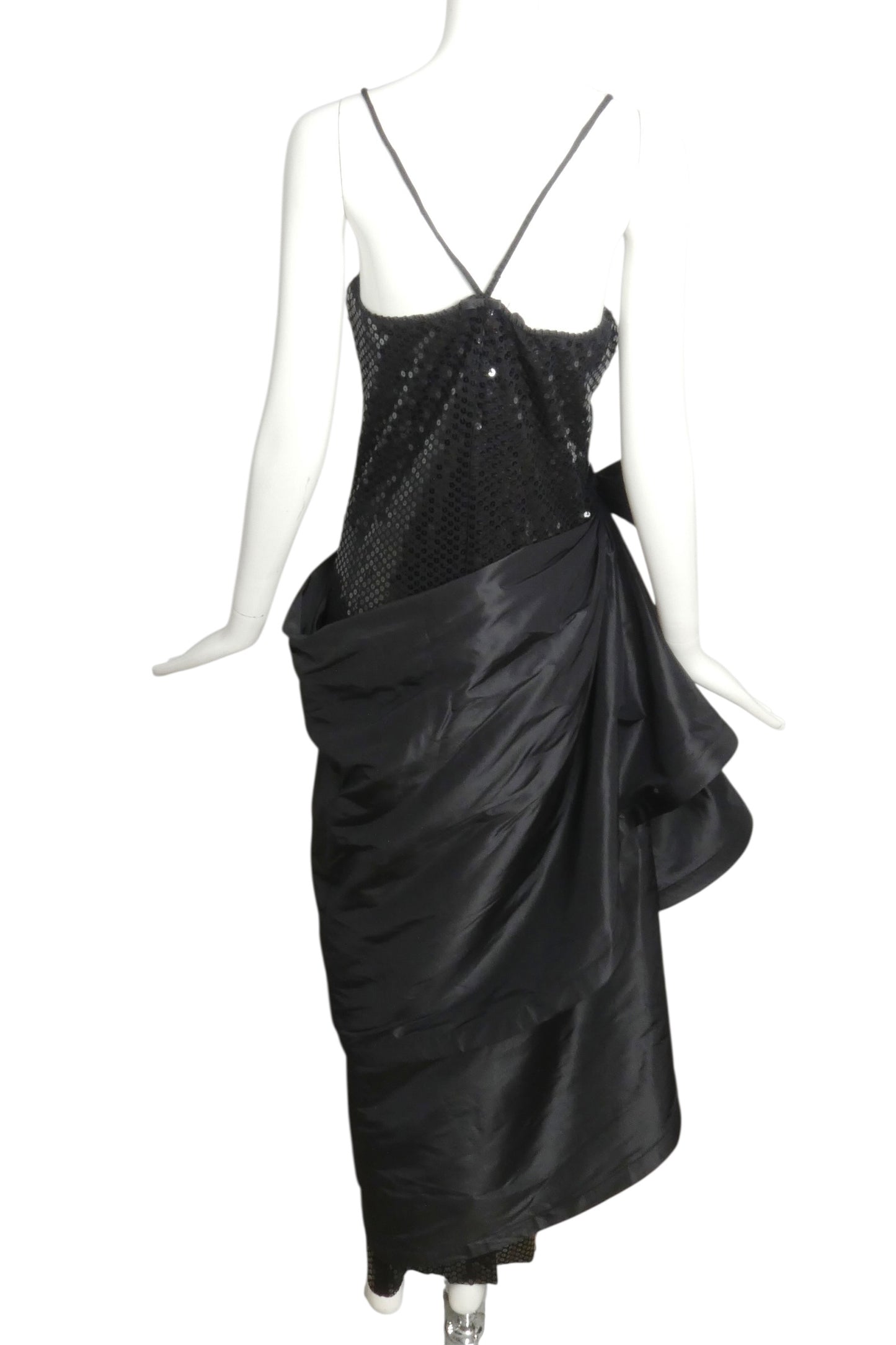 1990s Black Sequin & Taffeta Evening Gown, Size 4