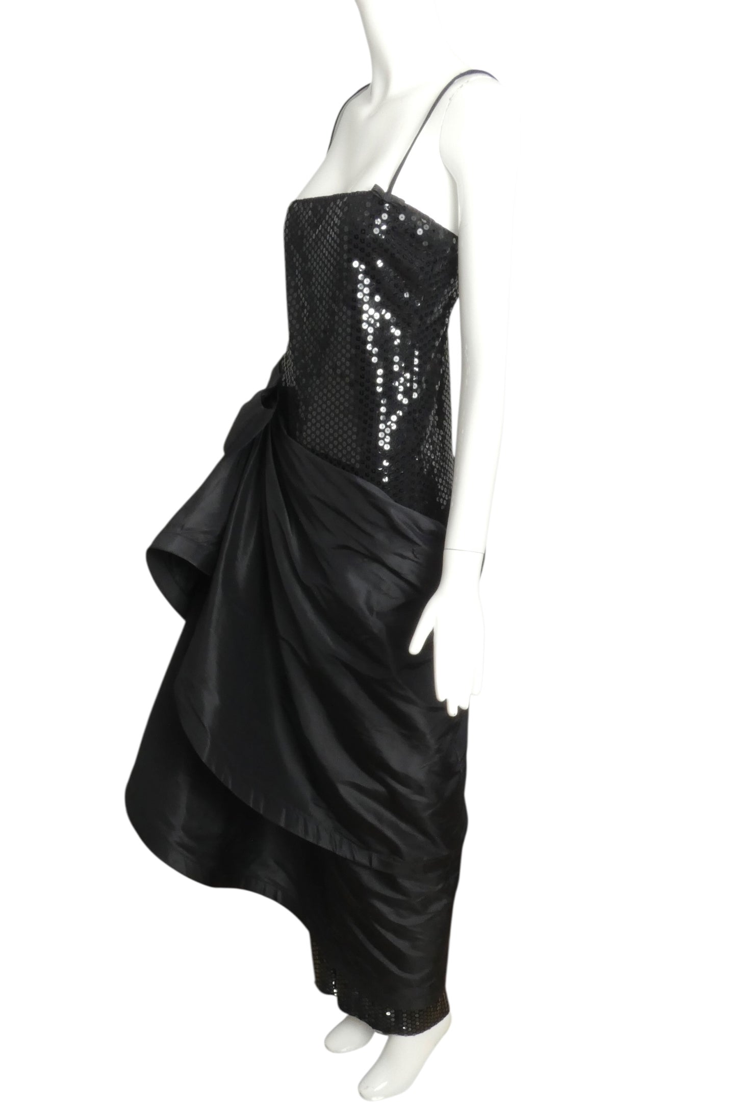 1990s Black Sequin & Taffeta Evening Gown, Size 4