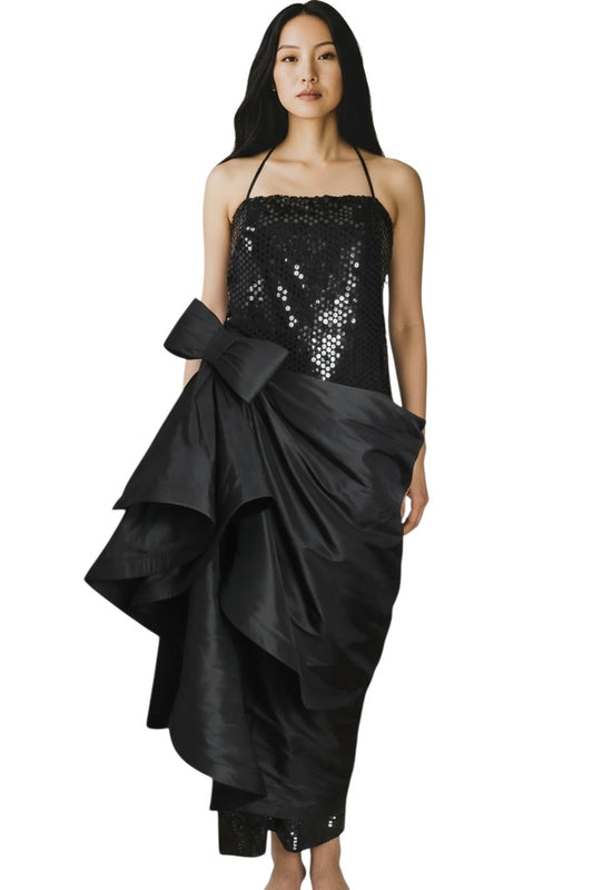 1990s Black Sequin & Taffeta Evening Gown, Size 4