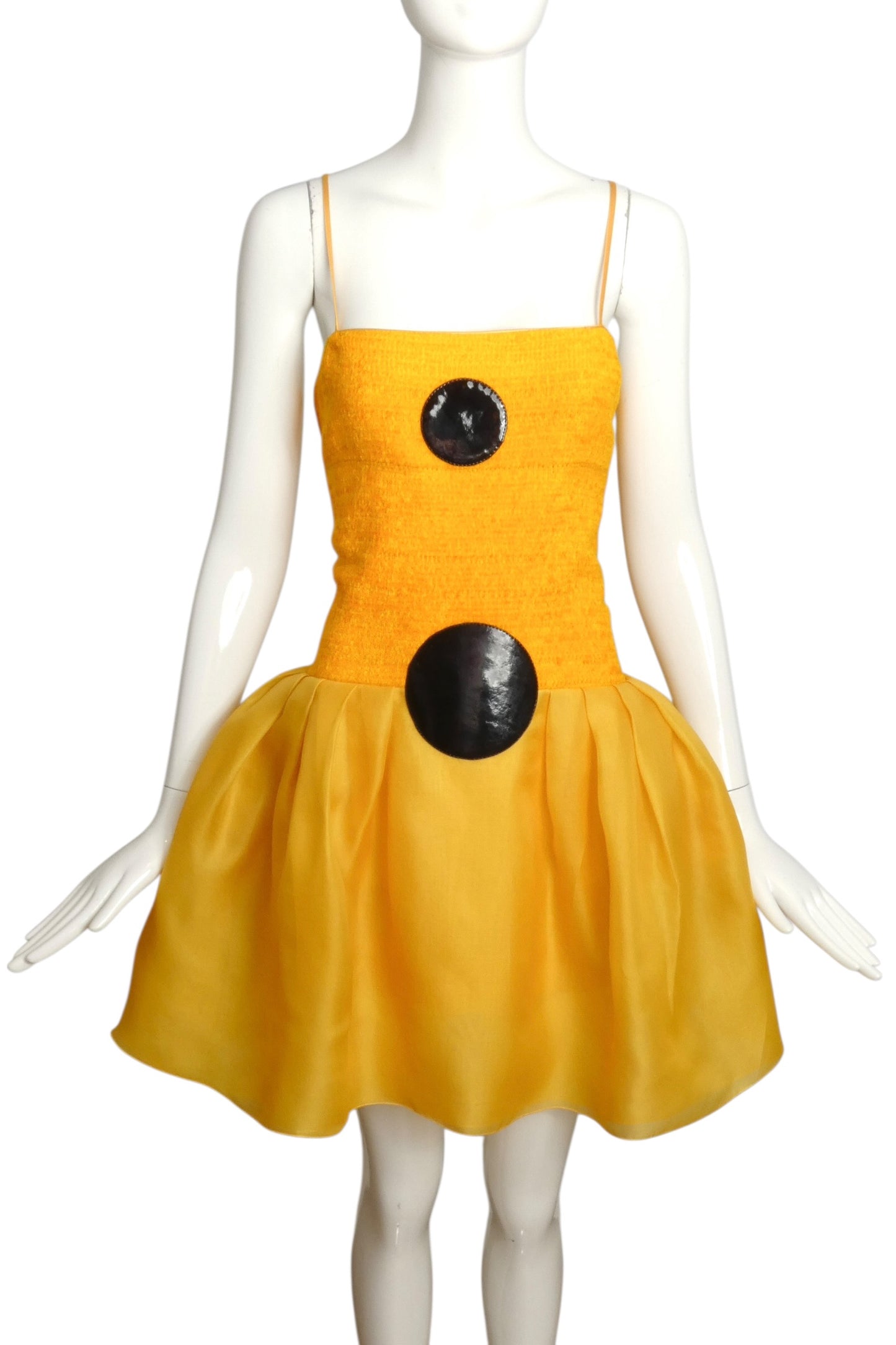 2013 Yellow Chenille & Organza Mini Dress, Size 2