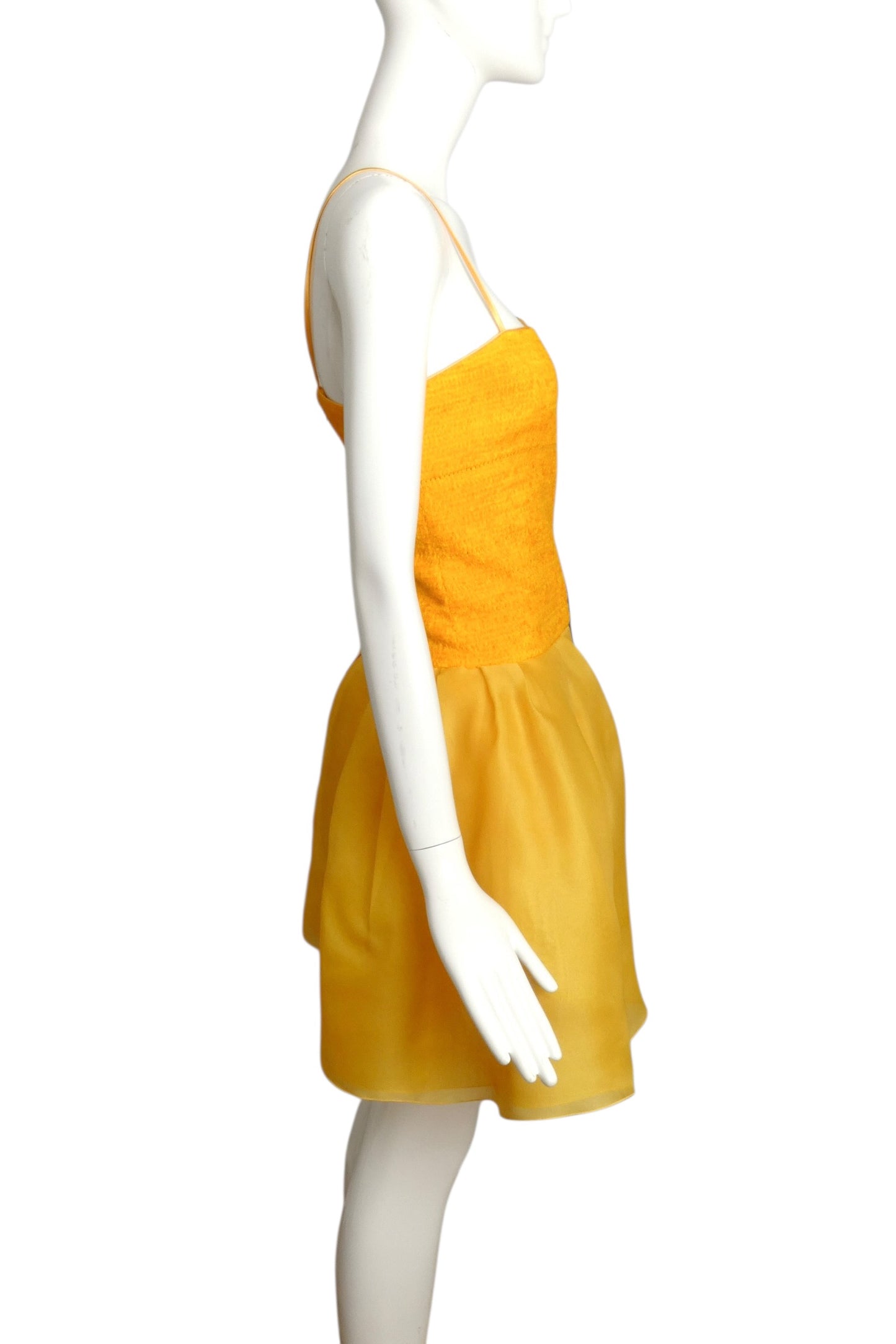 2013 Yellow Chenille & Organza Mini Dress, Size 2