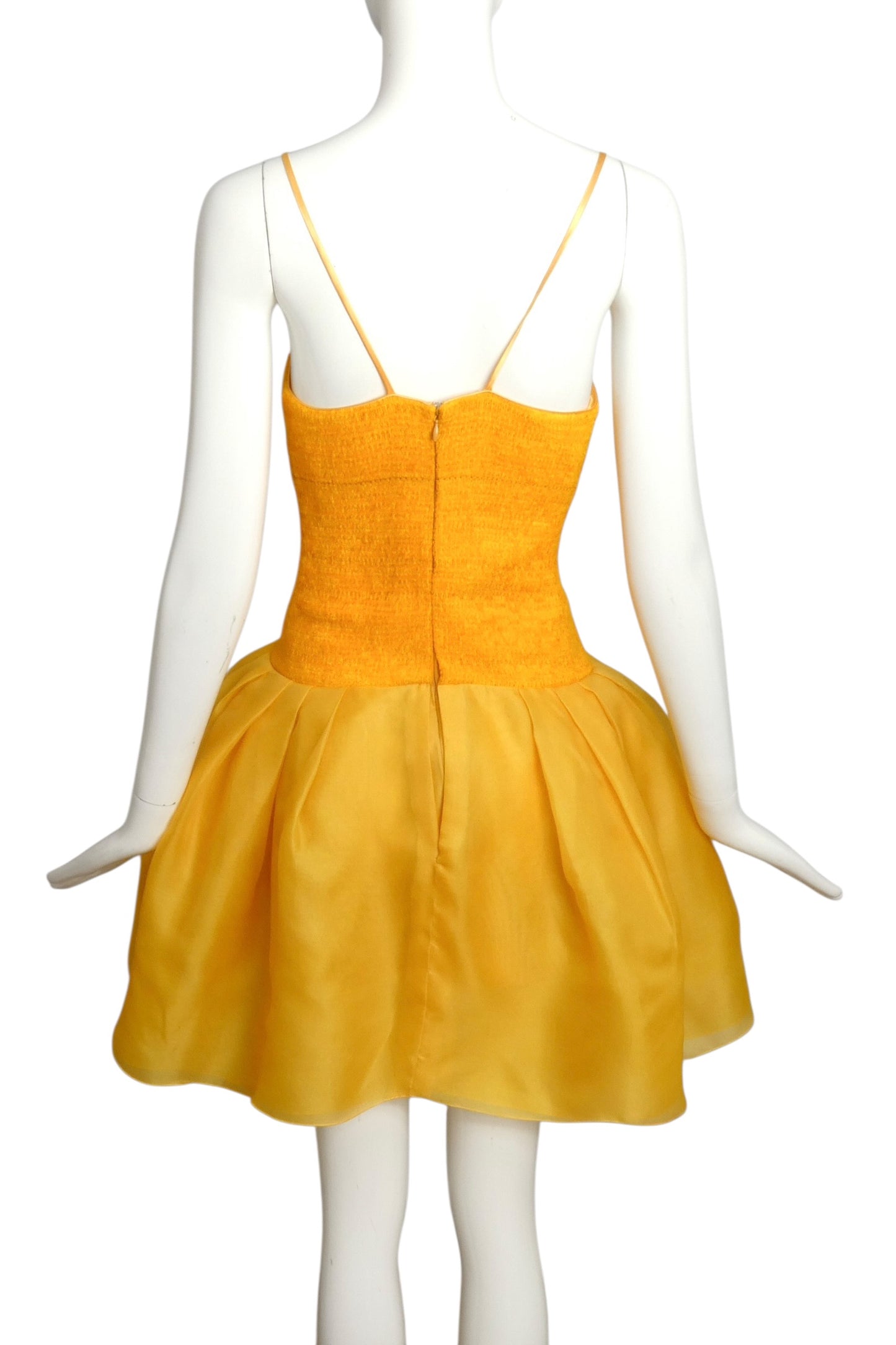 2013 Yellow Chenille & Organza Mini Dress, Size 2