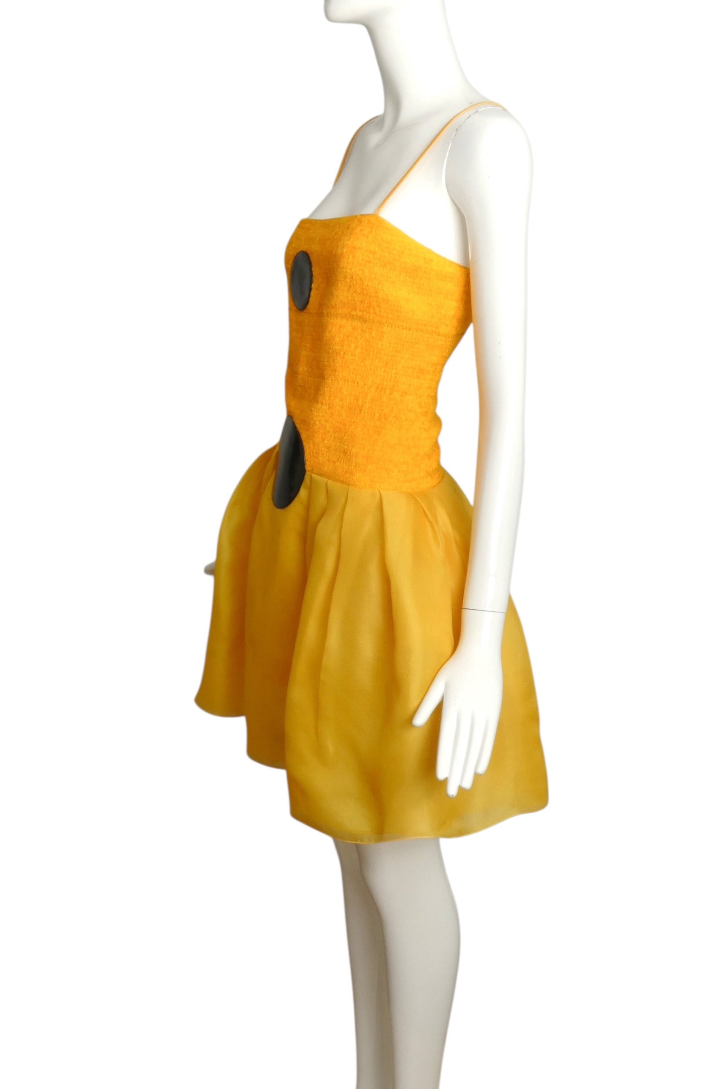 2013 Yellow Chenille & Organza Mini Dress, Size 2