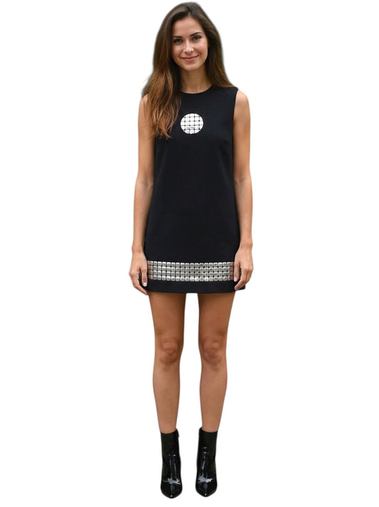 2008 Black Wool Studded Mini Dress, Size 4