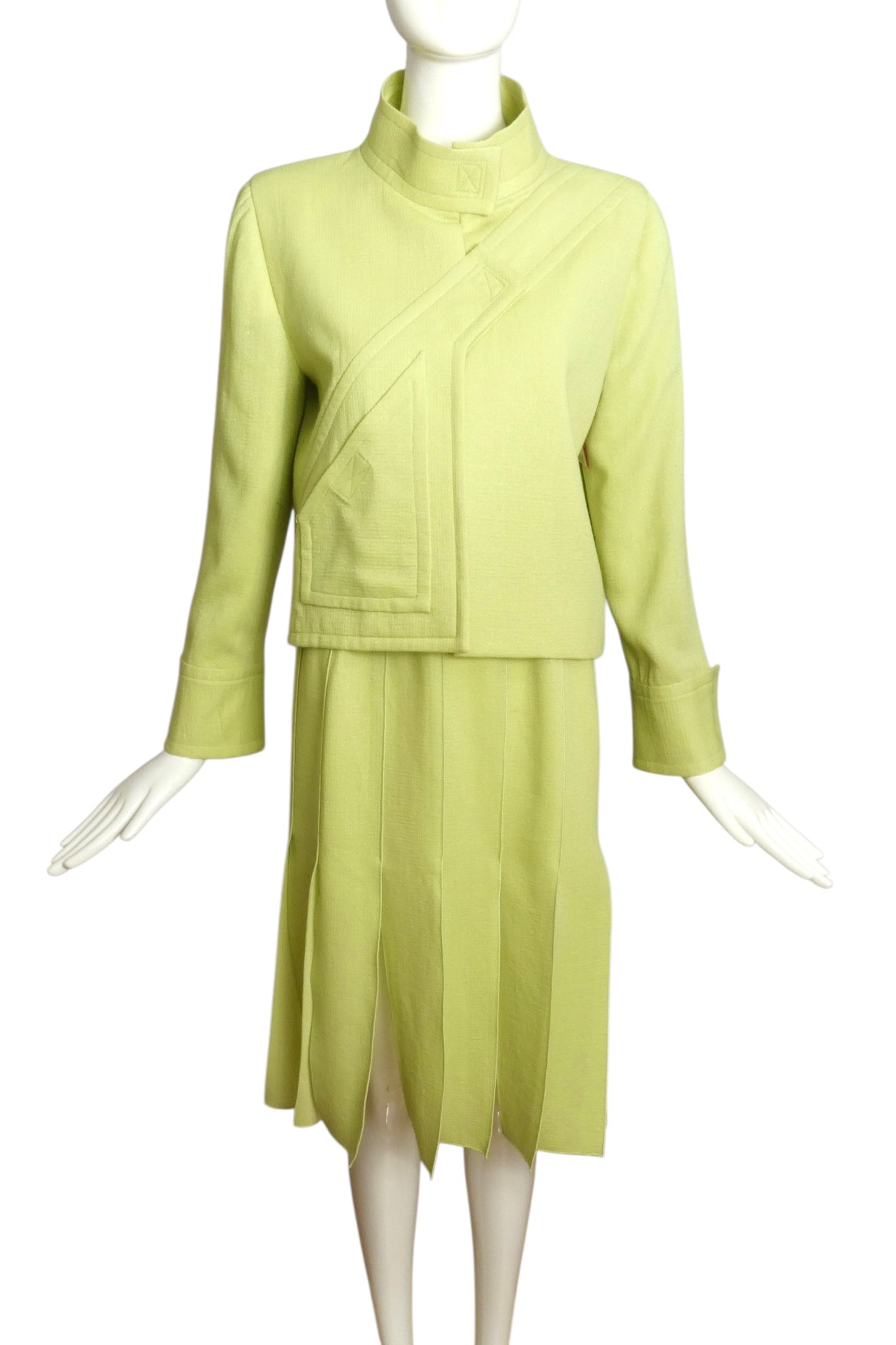 2000 Lime Wool Carwash Skirt Suit, Size 8