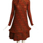 1980 Brown Print Wool Knit Hoop Dress, Size 4
