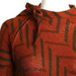 1980 Brown Print Wool Knit Hoop Dress, Size 4
