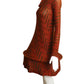 1980 Brown Print Wool Knit Hoop Dress, Size 4