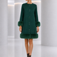 1990 Green Worsted Wool Fur Trimmed Coat, Size 12