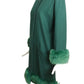 PIERRE CARDIN (HAUTE COUTURE) - 1990 Green Worsted Wool Fur Trimmed Coat, Size 12