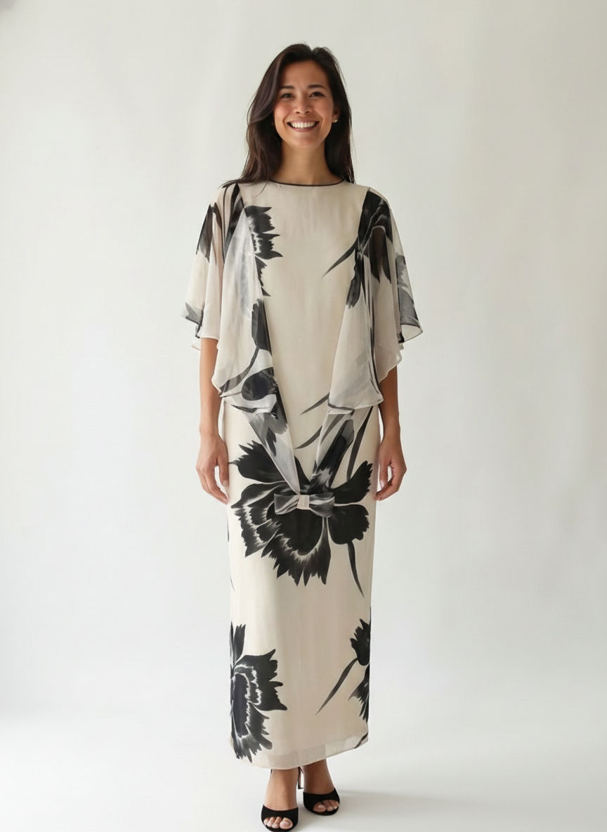 2006 Floral Print Chiffon Gown, Size 10