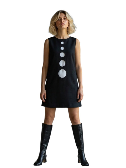 2005 Black Rayon Cutout Trapeze Dress, Size 4