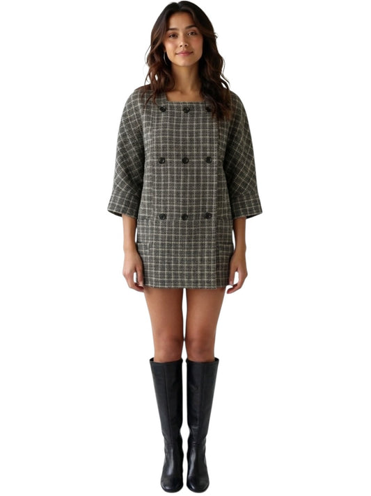 PIERRE CARDIN- 2000 Grey Wool Plaid Coat, Size 10