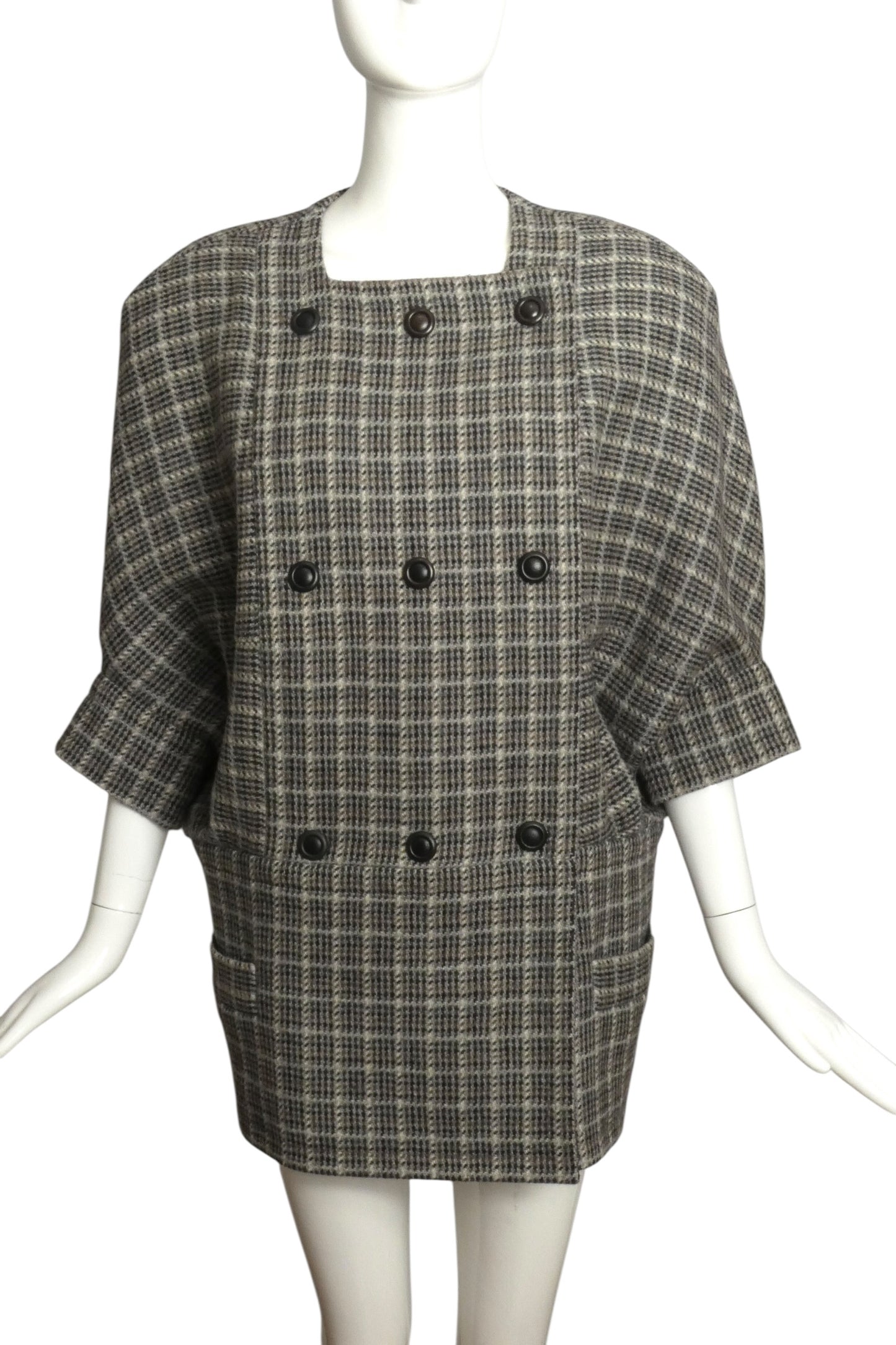 PIERRE CARDIN- 2000 Grey Wool Plaid Coat, Size 10
