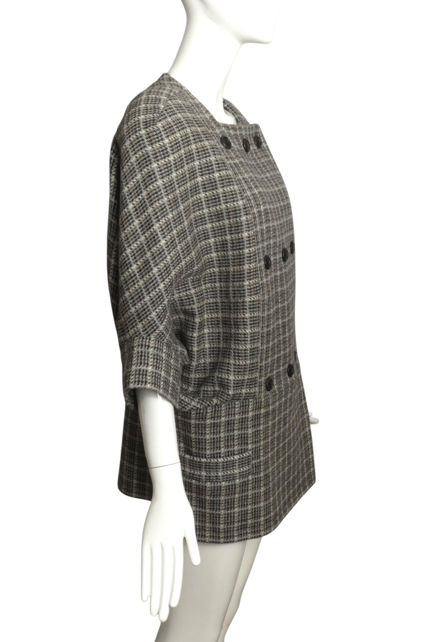 PIERRE CARDIN- 2000 Grey Wool Plaid Coat, Size 10