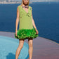 2009 Green Crepe & Feather Dress, Size 8
